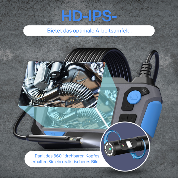 Kamera endoskopowa Webvision z podwójnym obiektywem i obrotowym obiektywem 360° – kamera do kanalizacji – Full HD 5 MP, podwójny obiektyw – ekran 4,5 cala – kabel 5 m – kamera inspekcyjna – IP68