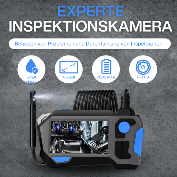 Kamera endoskopowa Webvision z podwójnym obiektywem i obrotowym obiektywem 360° – kamera do kanalizacji – Full HD 5 MP, podwójny obiektyw – ekran 4,5 cala – kabel 5 m – kamera inspekcyjna – IP68