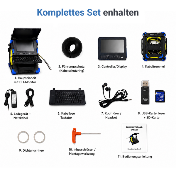 Webvision Inspektionskamera 14 mm mit 10,1-Zoll-Bildschirm – für schmale Rohre von 20–60 mm