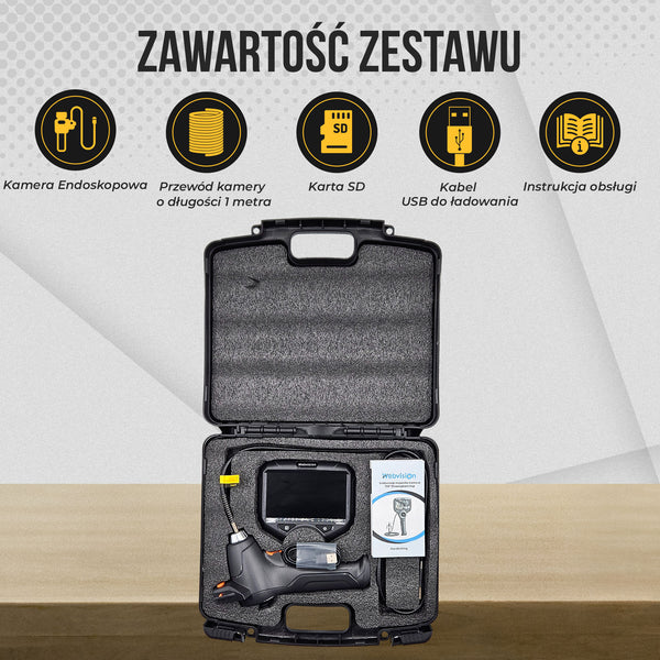 Webvision Kamera endoskopowa ze sterowaną głowicą 720° – Obiektyw 3,9 mm – Ekran IPS 5,0" – IP68 – Karta SD