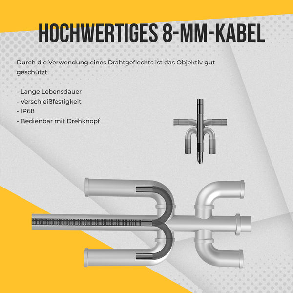 Kamera endoskopowa Webvision – obiektyw FullHD 5 MP 360° – obiektyw 8 mm – kabel 1 metr – kamera inspekcyjna – wodoodporna – IP68