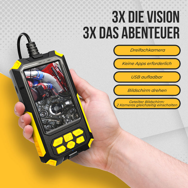 Kamera inspekcyjna endoskopowa Webvision – kamera kanalizacyjna – potrójny obiektyw FHD – ekran 4,5 cala – kabel 5–10 m – 8 mm – IP68