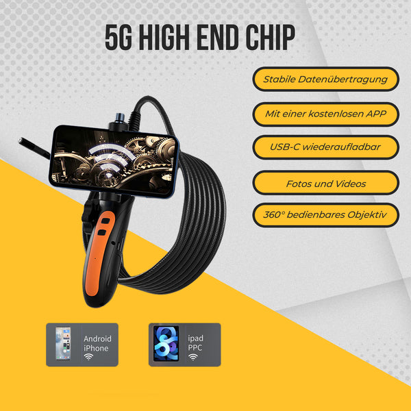 Kamera endoskopowa Webvision – obiektyw FullHD 5 MP 360° – obiektyw 8 mm – kabel 1 metr – kamera inspekcyjna – wodoodporna – IP68