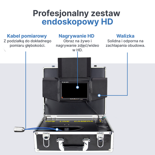 Webvision Kanalizatiecamera met 25 mm FHD Lens – Inspectiecamera met 7" Scherm – Kabelopties: 20 m, 30 m, 40 m – IP68