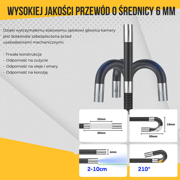 Webvision Kamera endoskopowa ze sterowaną głowicą 720° – Obiektyw 3,9 mm – Ekran IPS 5,0" – IP68 – Karta SD