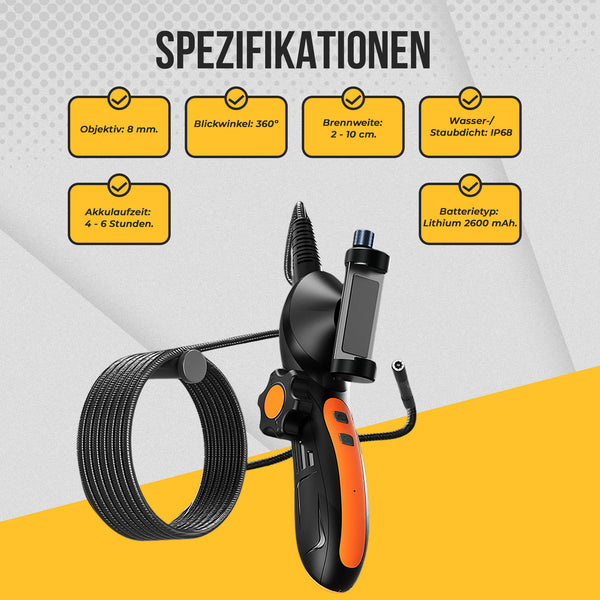 Kamera endoskopowa Webvision – obiektyw FullHD 5 MP 360° – obiektyw 8 mm – kabel 1 metr – kamera inspekcyjna – wodoodporna – IP68