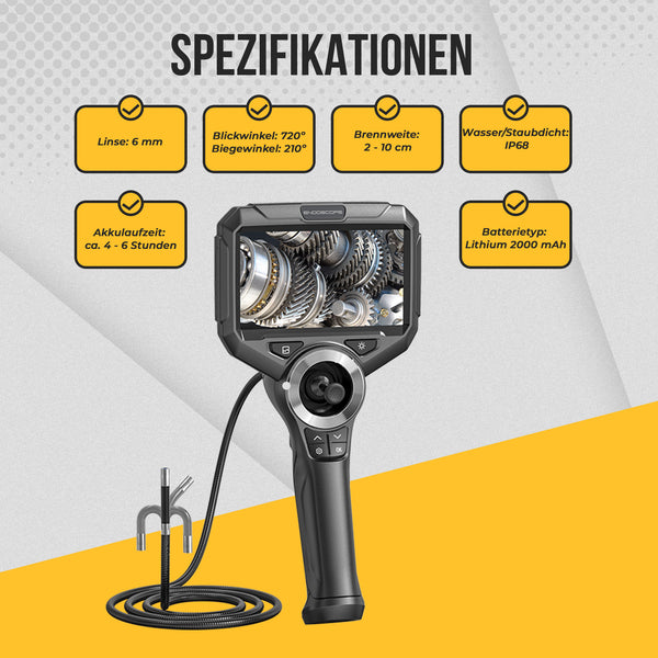 Kamera inspekcyjna endoskopowa Webvision – ruchoma głowica 720° – 6 mm – kamera kanalizacyjna – ekran IPS 5,0 cala – IP68 – karta SD