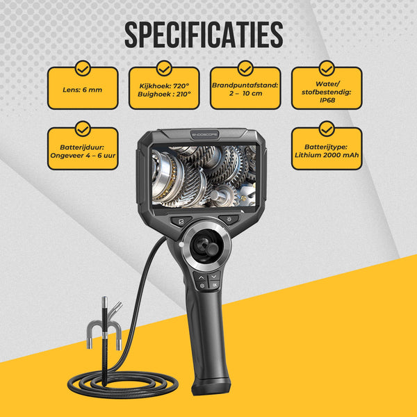 Industriële Stuurbare Endoscoop Camera - 5"-inch IPS-scherm - 360 Graden - IP68 - Endoscoopwereld.nl