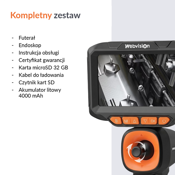 Kamera inspekcyjna Webvision Endoskop – obiektyw 6 mm – ruchoma głowica 720° – kabel 2 m – IP68 – karta SD