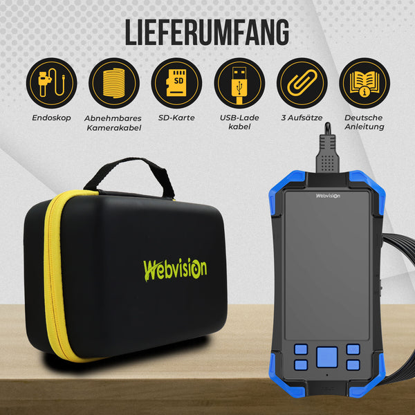 Kamera inspekcyjna endoskopowa Webvision – potrójny obiektyw FHD – odłączany kabel – 8 mm – 3000 mAh – kabel 5, 10 lub 15 m – IP68