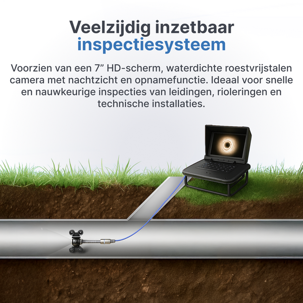 Kamera inspekcyjna do rur Webvision z obiektywem 25 mm FHD – Kamera inspekcyjna z ekranem 7” – Opcje kabla: 20 m, 30 m, 40 m – IP68