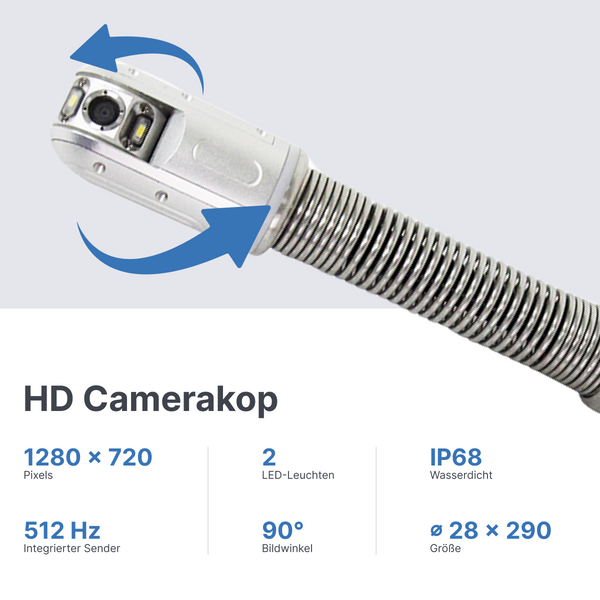 Webvision Profesjonalna kamera inspekcyjna HD – 360° Pan/Tilt – z licznikiem metrów – IP68