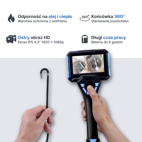 Webvision WVS40 Przemysłowa kamera endoskopowa – obiektyw 6 mm – obrotowa głowica 720° – odłączany przewód (1–10 m) – IP68 – odporność na wysokie temperatury