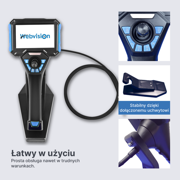Webvision WVS40 Przemysłowa kamera endoskopowa – obiektyw 6 mm – obrotowa głowica 720° – odłączany przewód (1–10 m) – IP68 – odporność na wysokie temperatury