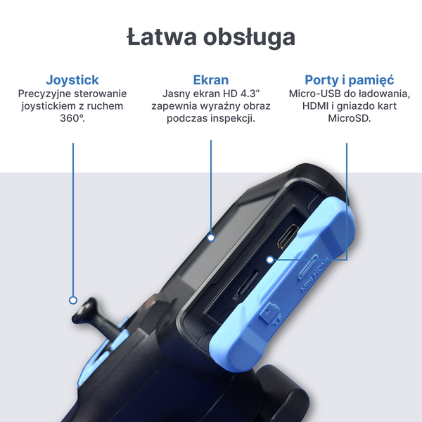 Webvision WVS40 Przemysłowa kamera endoskopowa – obiektyw 6 mm – obrotowa głowica 720° – odłączany przewód (1–10 m) – IP68 – odporność na wysokie temperatury