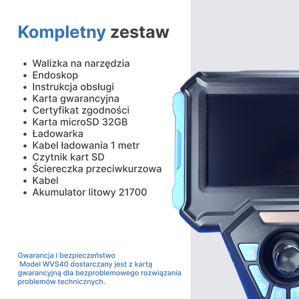 Webvision WVS40 Przemysłowa kamera endoskopowa – obiektyw 6 mm – obrotowa głowica 720° – odłączany przewód (1–10 m) – IP68 – odporność na wysokie temperatury