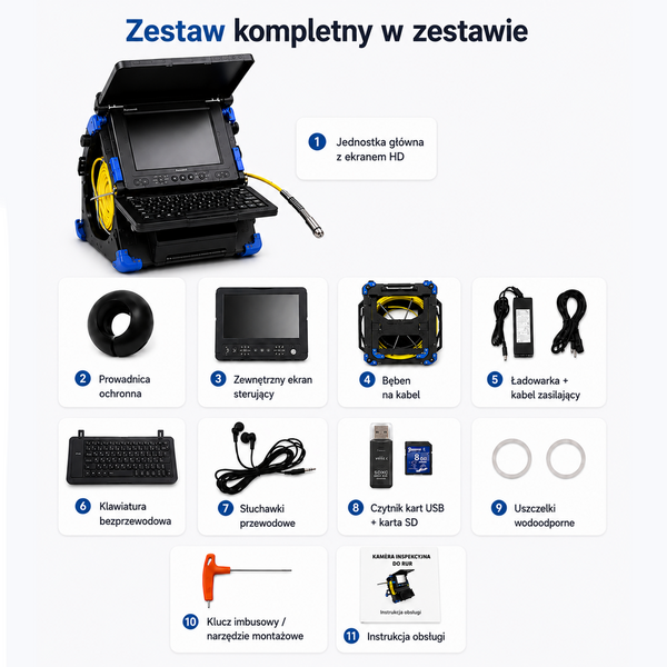 Kamera Inspekcyjna Webvision 14 mm – Monitor HD 10,1" – Do Rur o Średnicy 20–60 mm