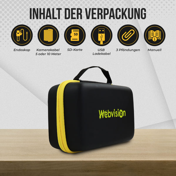 Kamera inspekcyjna endoskopowa Webvision – kamera kanalizacyjna – potrójny obiektyw FHD – ekran 4,5 cala – kabel 5–10 m – 8 mm – IP68