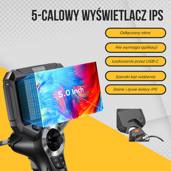 Webvision Kamera Endoskopowa – Obiektyw 6 mm – Głowica Sterowana 720° – Ekran IPS 5,0" – IP68 – Karta SD