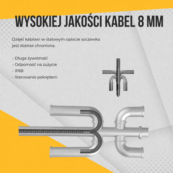Kamera Inspekcyjna Endoskopowa Webvision - Obiektyw 8mm - iOS i Android - Obrotowy obiektyw 36cji 360° - Kabel 1M - IP68