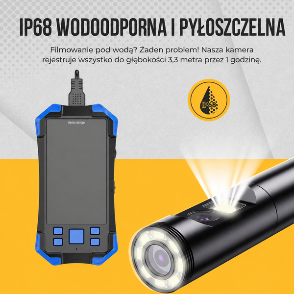 Kamera inspekcyjna Webvision Endoskop – obiektyw FHD Triple – wymienny kabel (5m, 10m lub 15m) – 8mm – 3000mAh – IP68