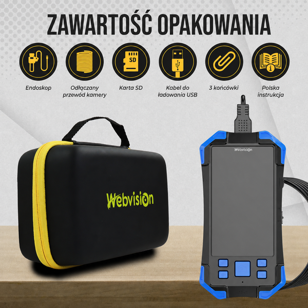Kamera inspekcyjna Webvision Endoskop – obiektyw FHD Triple – wymienny kabel (5m, 10m lub 15m) – 8mm – 3000mAh – IP68